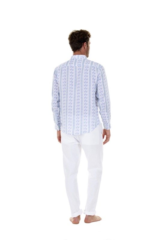 HERREN Leinenhemd mit Streifen in blau Muttertagsangebot
