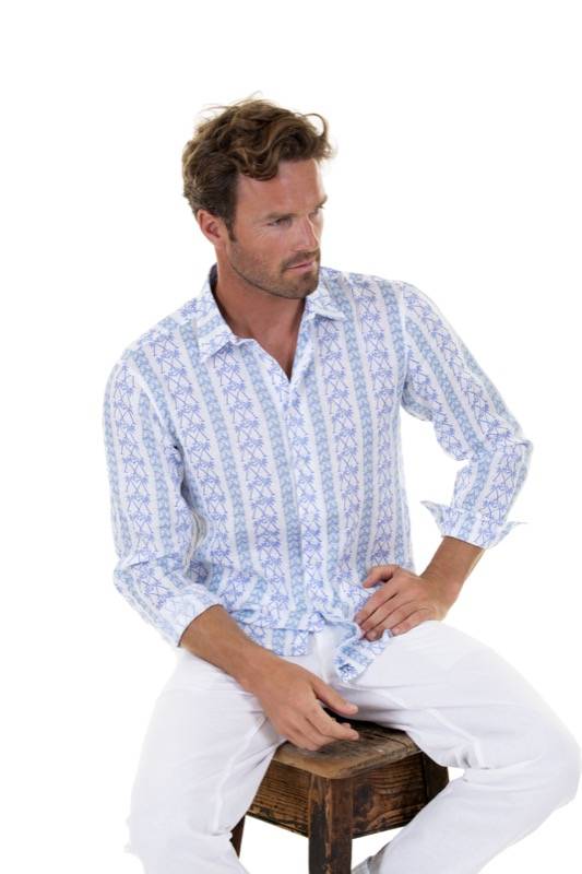 HERREN Leinenhemd mit Streifen in blau Muttertagsangebot