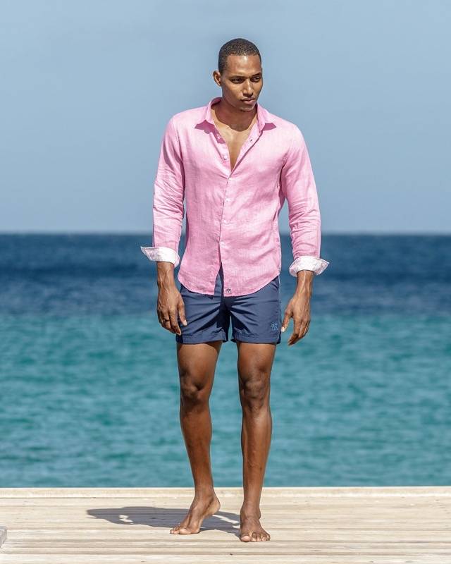 HERREN Leinenhemd in rosa Heißer Verkauf