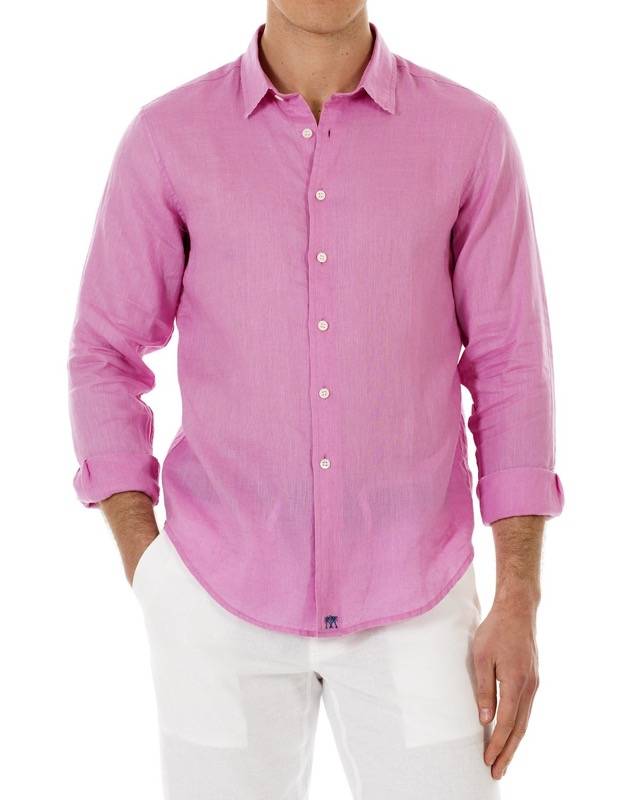 HERREN Leinenhemd in rosa Heißer Verkauf