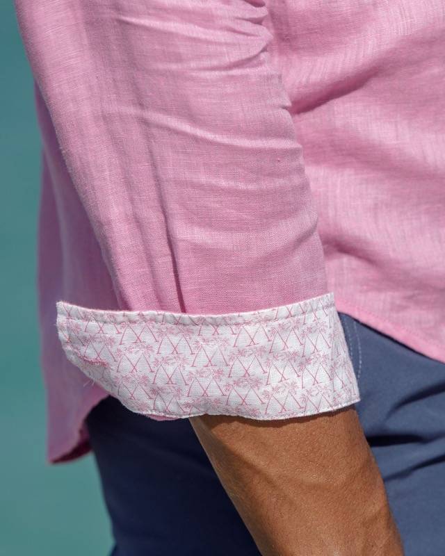 HERREN Leinenhemd in rosa Heißer Verkauf