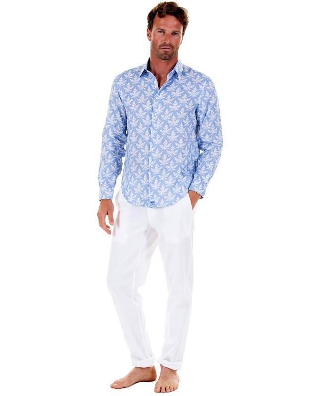 HERREN Leinenhemd Papaya blau Exklusive Angebote