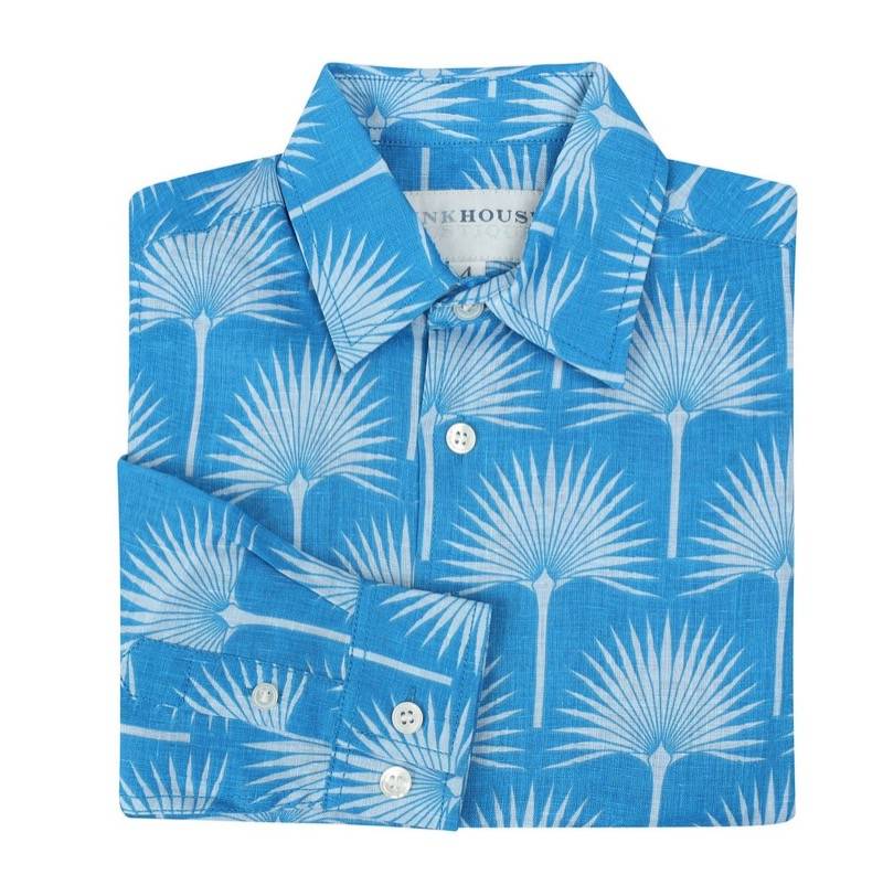 HERREN Leinenhemd Palme in himmelblau Große Rabatte
