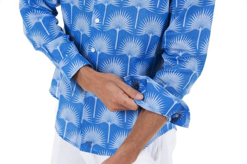 HERREN Leinenhemd Palme in himmelblau Große Rabatte
