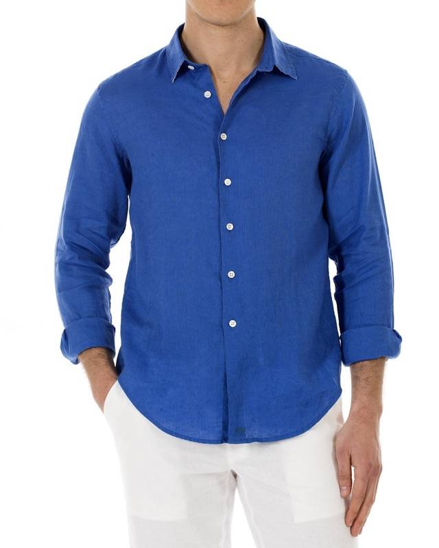 HERREN Leinenhemd in blau Räumungsverkauf
