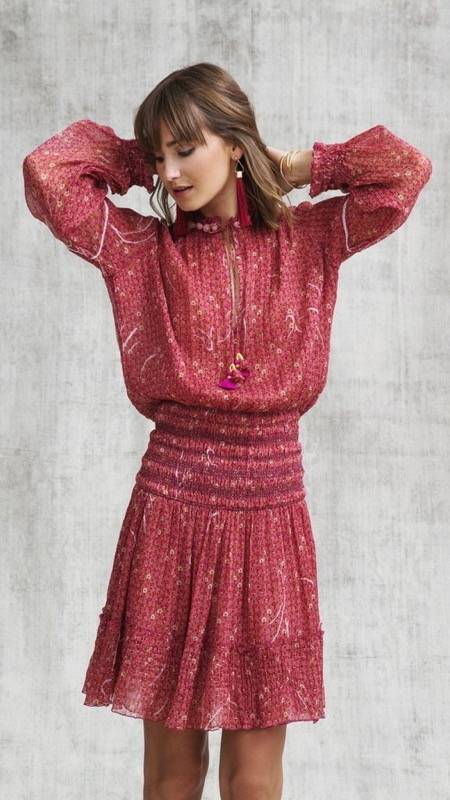 SALE Clara Minikleid in Red Geo Flower Sonderangebot der Fabrik