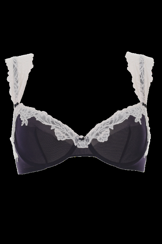 LINGERIE Ungefütterter Bügel-BH in Navy mit puderfarbener Spitze Heißer Verkauf