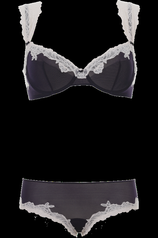 LINGERIE Ungefütterter Bügel-BH in Navy mit puderfarbener Spitze Heißer Verkauf