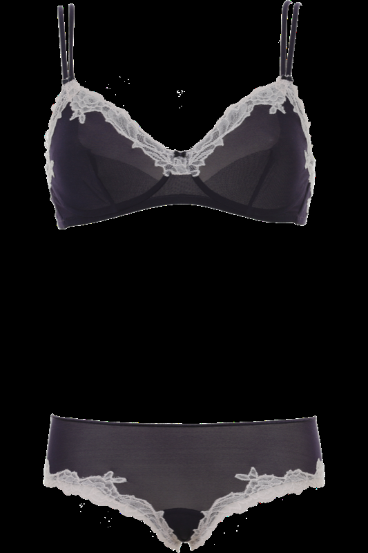 LINGERIE Bruxelles ungefütterter Triangle BH in Navy mit puderfarbener Spitze Neueste Mode