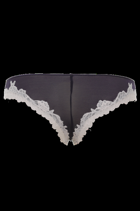LINGERIE Bangalore String Brazilian cut in Navy mit puderfarbener Spitze Räumungsverkauf