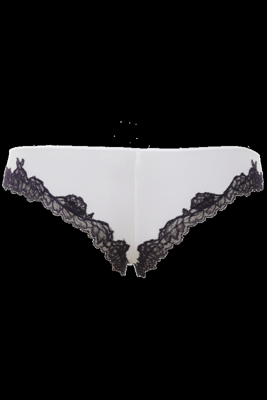 LINGERIE Bangalore String Brazilian cut in Off-Weiß mit navyfarbener Spitze Sonderangebote