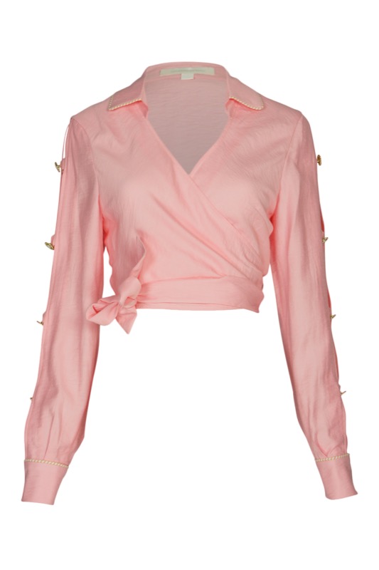 SALE Piped Luxe Wickelbluse Rosa Neueste Stile