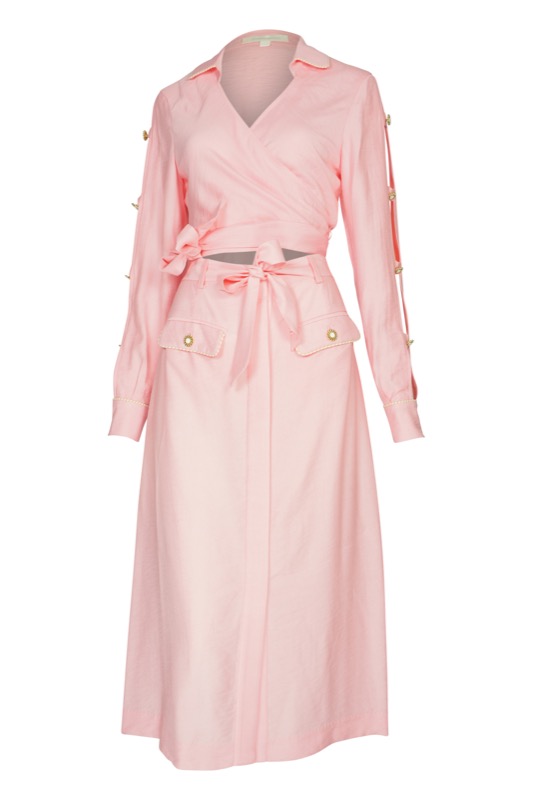 SALE Piped Luxe Wickelbluse Rosa Neueste Stile