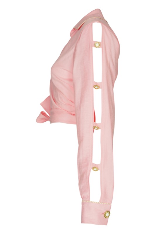 SALE Piped Luxe Wickelbluse Rosa Neueste Stile