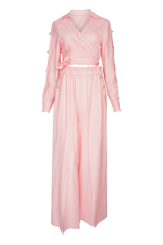 SALE Piped Luxe Wickelbluse Rosa Neueste Stile