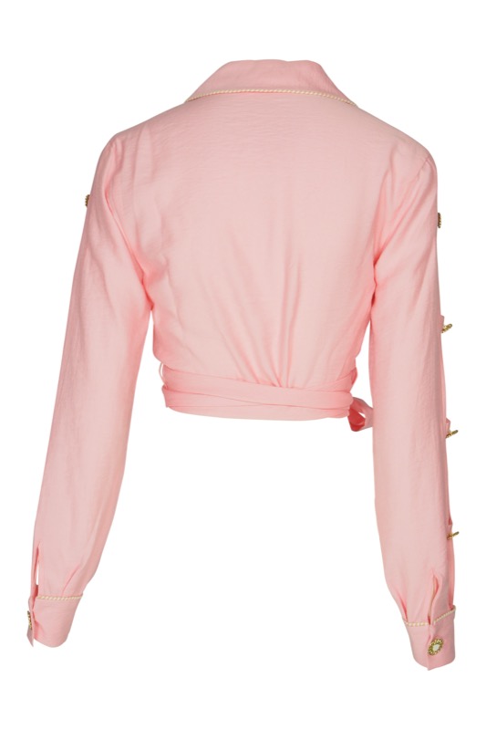 SALE Piped Luxe Wickelbluse Rosa Neueste Stile