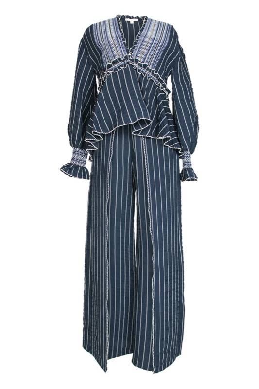 SALE Gesmokte Hose mit Schlitz in dunkelblau Letzter Tag