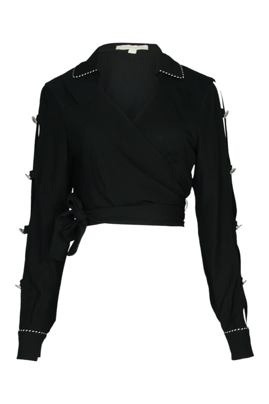 SALE Piped Luxe Wickelbluse schwarz