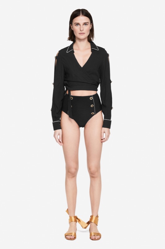 SALE Piped Luxe Wickelbluse schwarz Bis zu 50% Rabatt