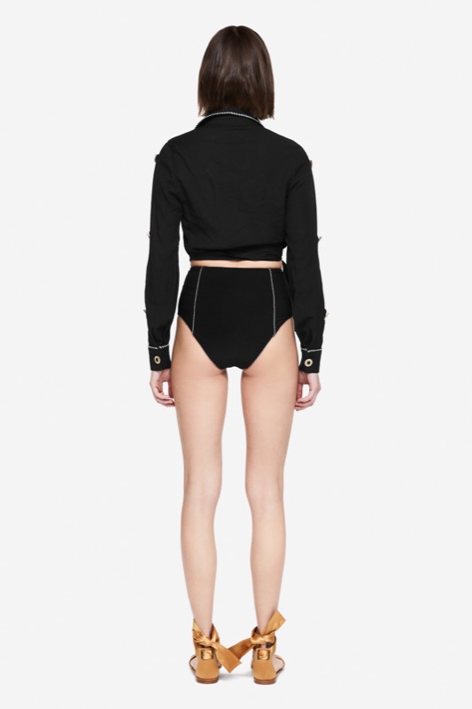 SALE Piped Luxe Wickelbluse schwarz Bis zu 50% Rabatt