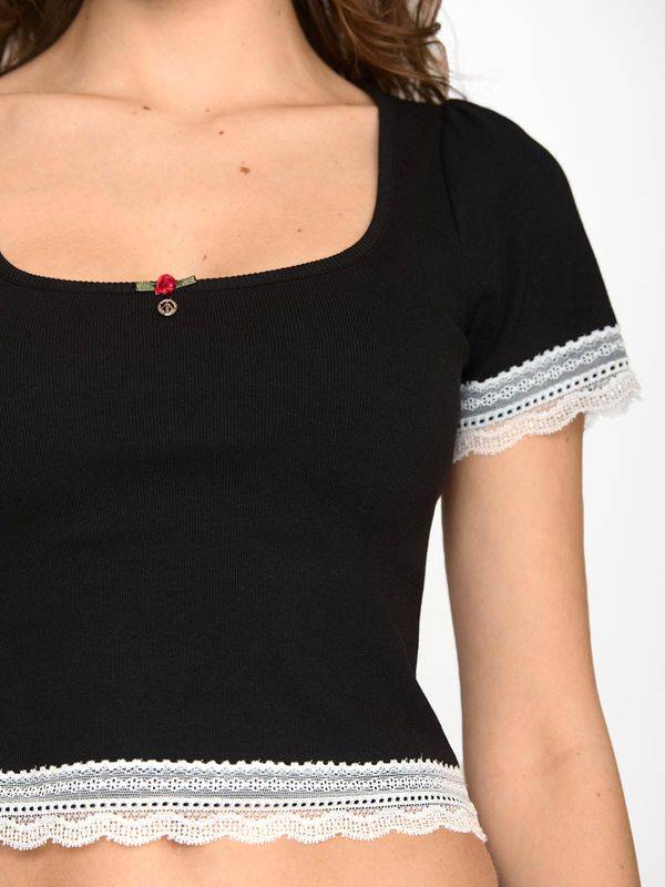 Nastrovje Potsdam Vive Maria Sweet Cropped Shirt Damen T-Shirt schwarz Schlussverkauf