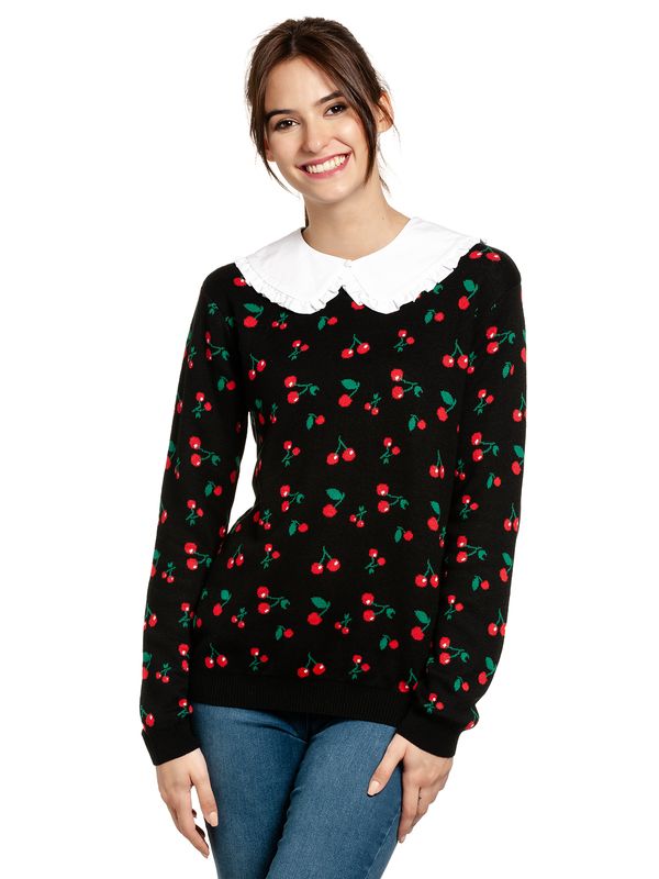 Nastrovje Potsdam Pussy Deluxe Cherries Damen Strickpullover schwarz allover Kauf eins, bekomm eins gratis