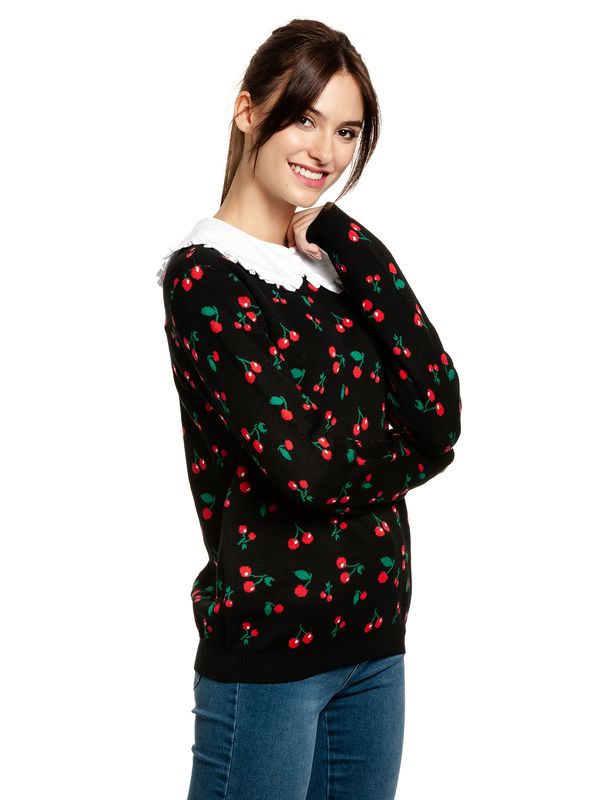 Nastrovje Potsdam Pussy Deluxe Cherries Damen Strickpullover schwarz allover Kauf eins, bekomm eins gratis