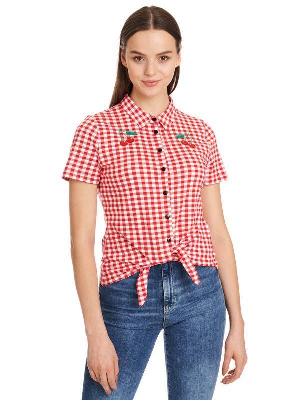 Nastrovje Potsdam Pussy Deluxe Red Plaid Damen Kurzarmbluse rot allover Online Shopping