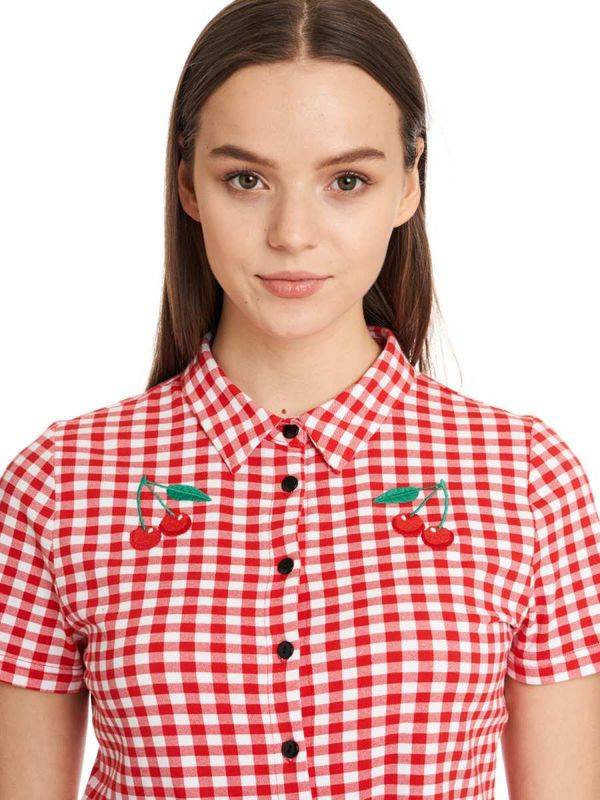Nastrovje Potsdam Pussy Deluxe Red Plaid Damen Kurzarmbluse rot allover Online Shopping