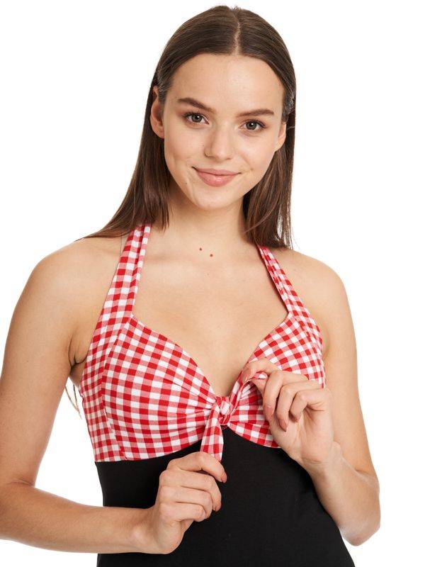 Nastrovje Potsdam Pussy Deluxe Red Plaid Damen Neckholdertop schwarz/rot Valentinstagsangebot