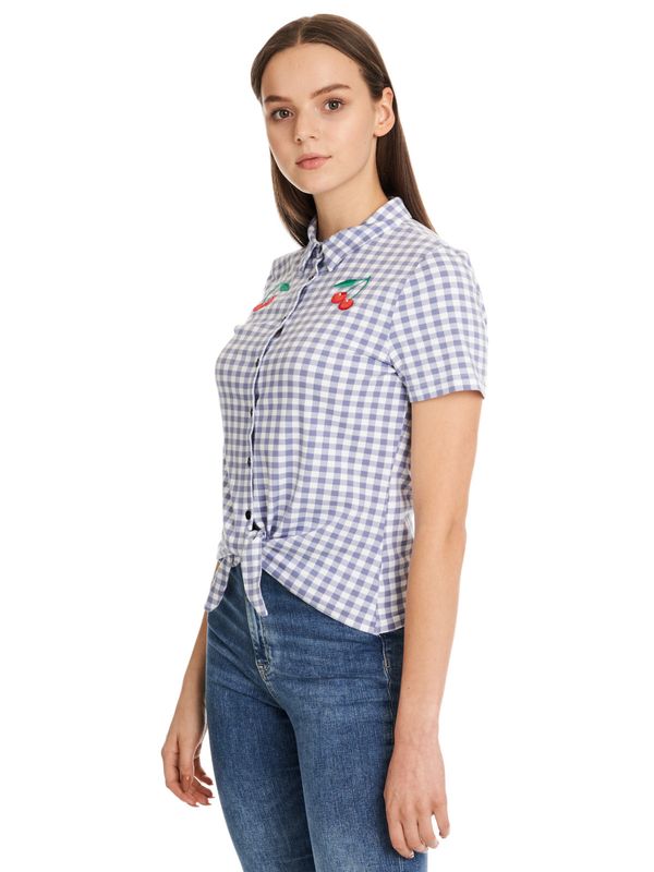 Nastrovje Potsdam Pussy Deluxe Blue Plaid Damen Kurzarmbluse blau allover Online Outlet