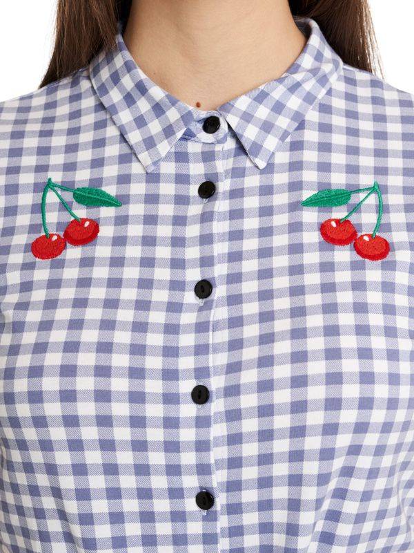 Nastrovje Potsdam Pussy Deluxe Blue Plaid Damen Kurzarmbluse blau allover Online Outlet