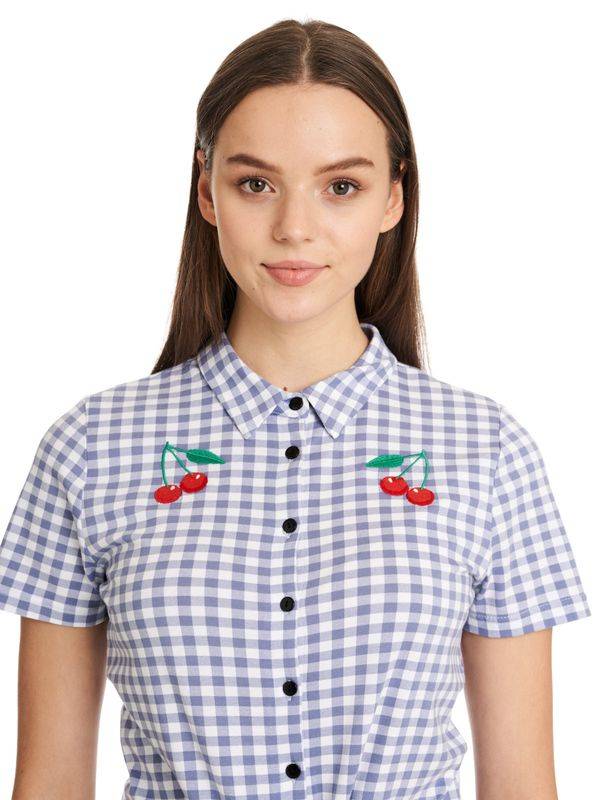 Nastrovje Potsdam Pussy Deluxe Blue Plaid Damen Kurzarmbluse blau allover Online Outlet