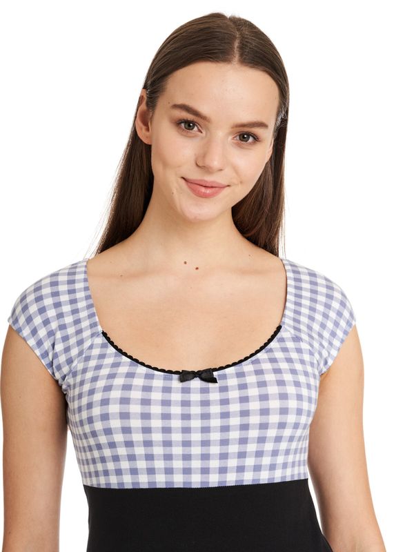 Nastrovje Potsdam Pussy Deluxe Blue Plaid Evie Damen T-Shirt schwarz/blau Sonderangebote