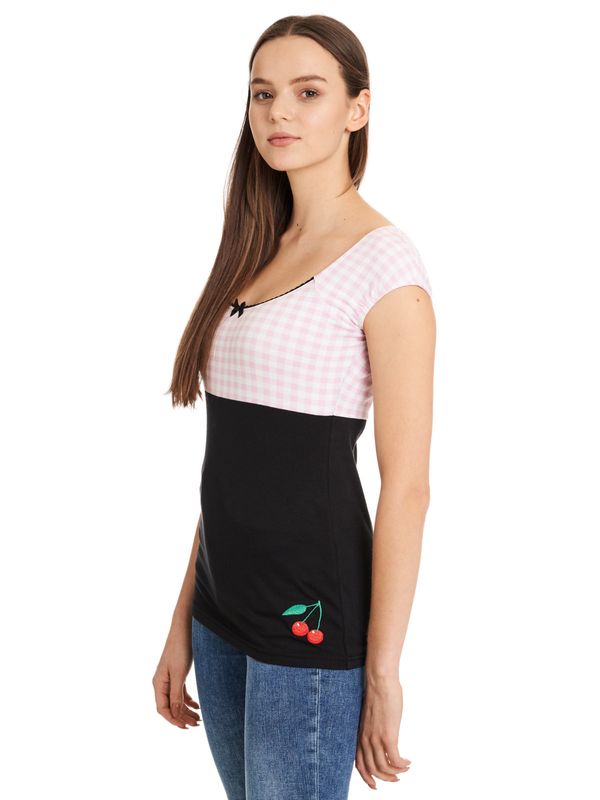 Nastrovje Potsdam Pussy Deluxe Lightpink Plaid Evie Damen T-Shirt schwarz/lightpink VIP-Rabatte