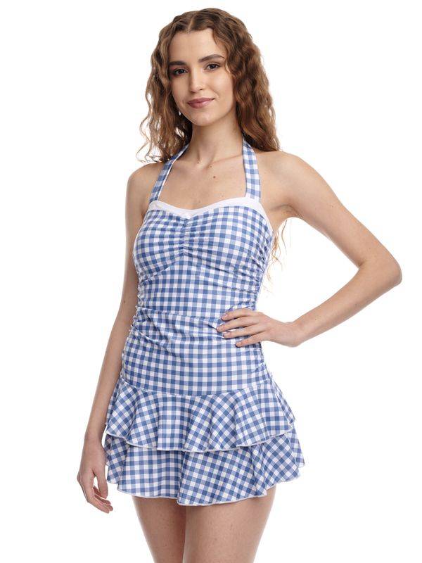 Nastrovje Potsdam Pussy Deluxe Blue Plaid Damen Badeanzug blau allover Super Sparpreis