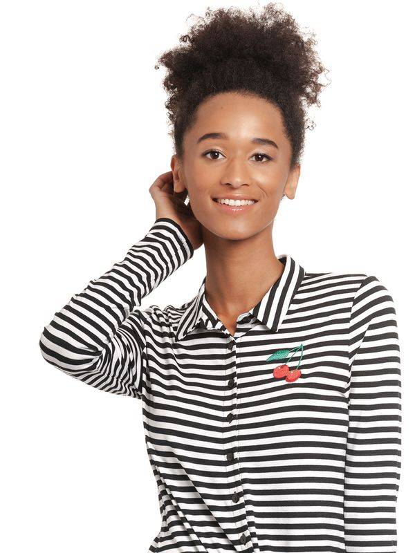Nastrovje Potsdam Pussy Deluxe Stripes Damen Langarmbluse schwarz/weiß Online Shopping