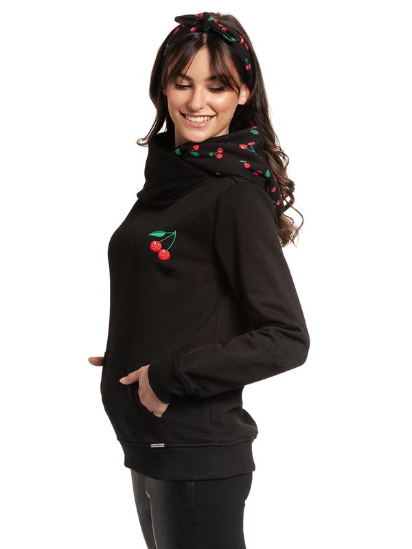 Nastrovje Potsdam Pussy Deluxe Cherries Damen Schalkragenpullover schwarz allover Preisnachlass