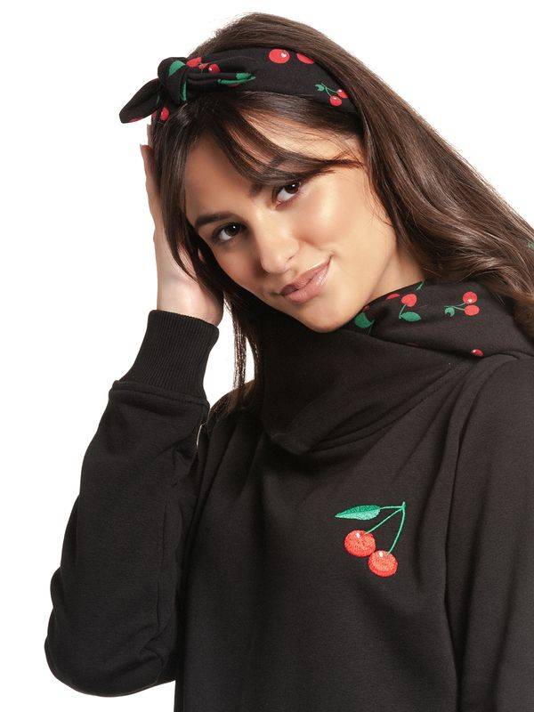 Nastrovje Potsdam Pussy Deluxe Cherries Damen Schalkragenpullover schwarz allover Preisnachlass