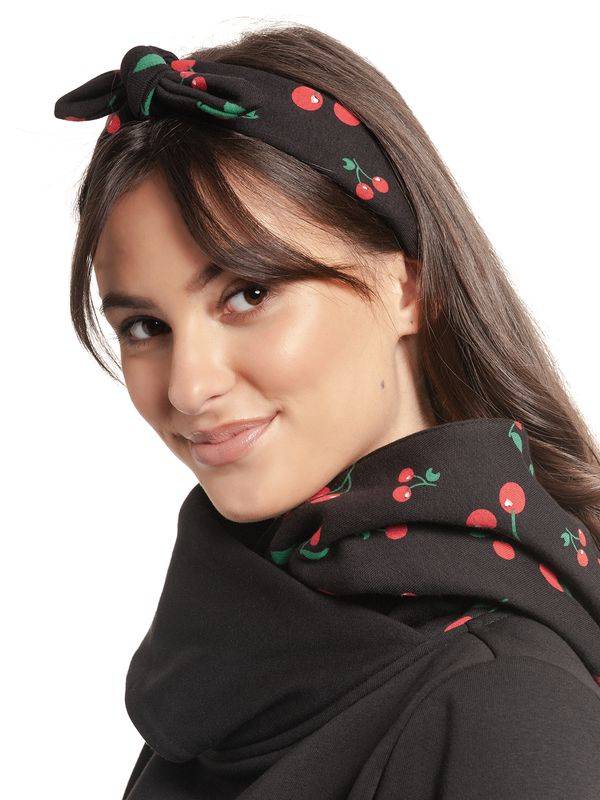 Nastrovje Potsdam Pussy Deluxe Cherries Damen Schalkragenpullover schwarz allover Preisnachlass