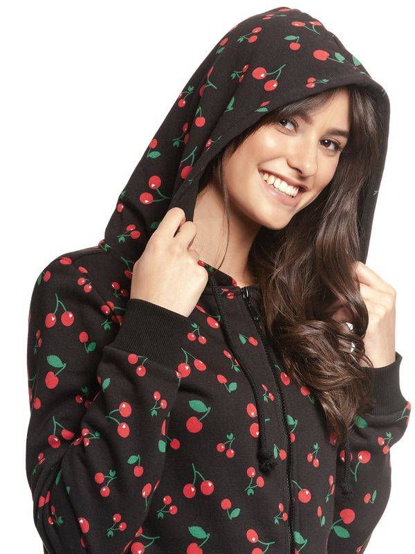 Nastrovje Potsdam Pussy Deluxe Cherries Damen Kapuzensweatjacke schwarz allover Black Friday