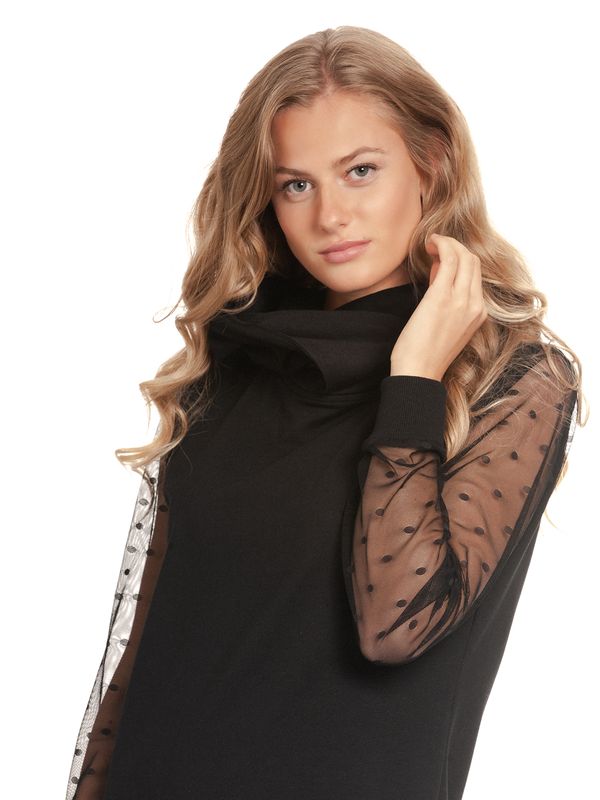 Nastrovje Potsdam Pussy Deluxe Black Dots Shawl Hooded Damen Sweatkleid schwarz Vatertagsangebot
