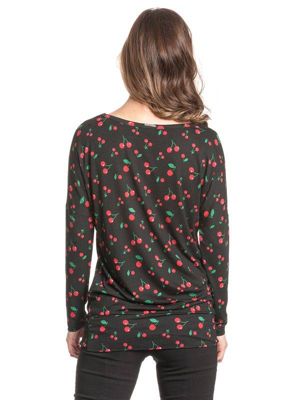 Nastrovje Potsdam Pussy Deluxe Cherries Damen Langarmshirt schwarz allover Valentinstagsangebot