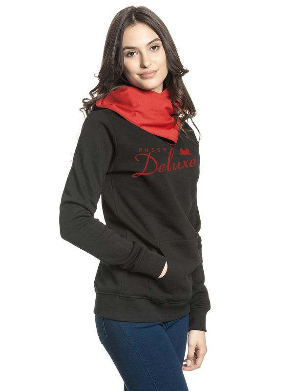 Nastrovje Potsdam Pussy Deluxe Logo Damen Schalkragenpullover schwarz/rot Top Angebot