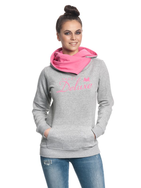 Nastrovje Potsdam Pussy Deluxe Logo Damen Schalkragenpullover grau meliert/pink Neueste Mode