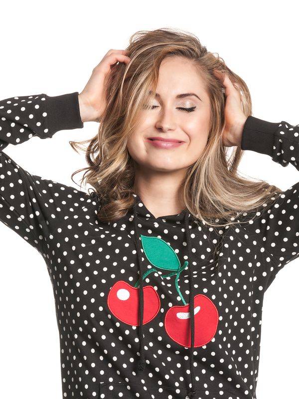 Nastrovje Potsdam Pussy Deluxe Big Cherry Damen Kapuzensweatshirt schwarz allover Zeitlich begrenztes Angebot