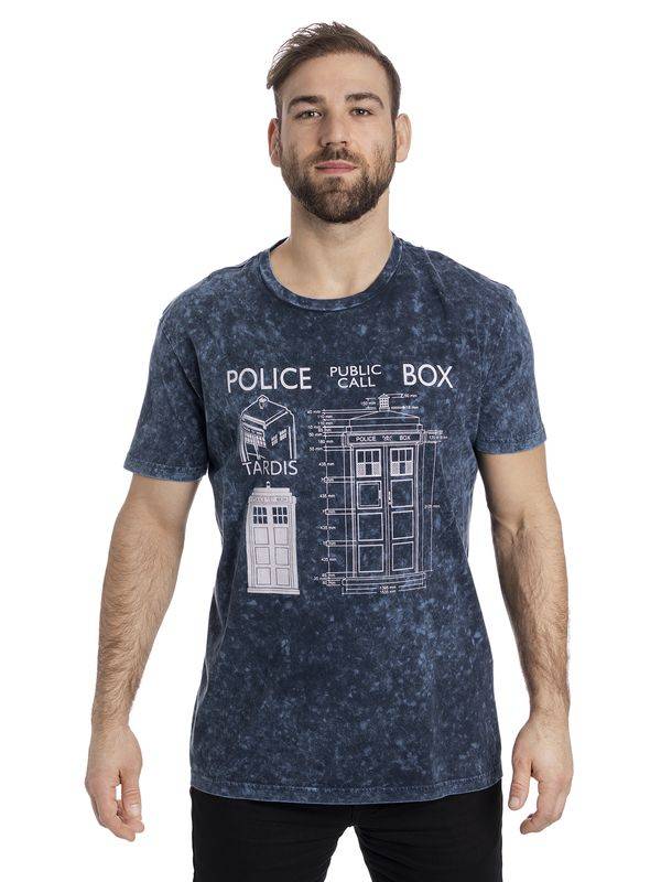 Nastrovje Potsdam Doctor Who Police Box Blueprint Batik Herren T-Shirt blau Bis zu 60% Rabatt