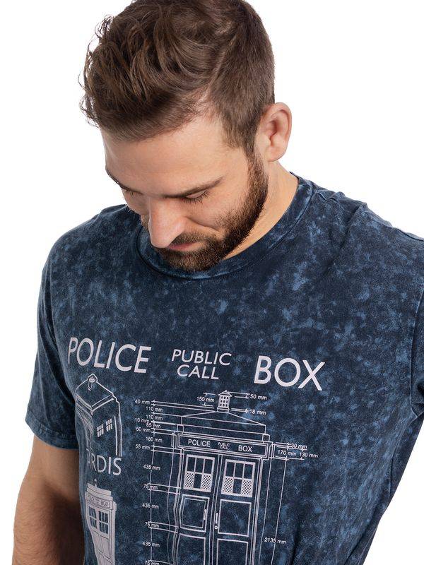 Nastrovje Potsdam Doctor Who Police Box Blueprint Batik Herren T-Shirt blau Bis zu 60% Rabatt