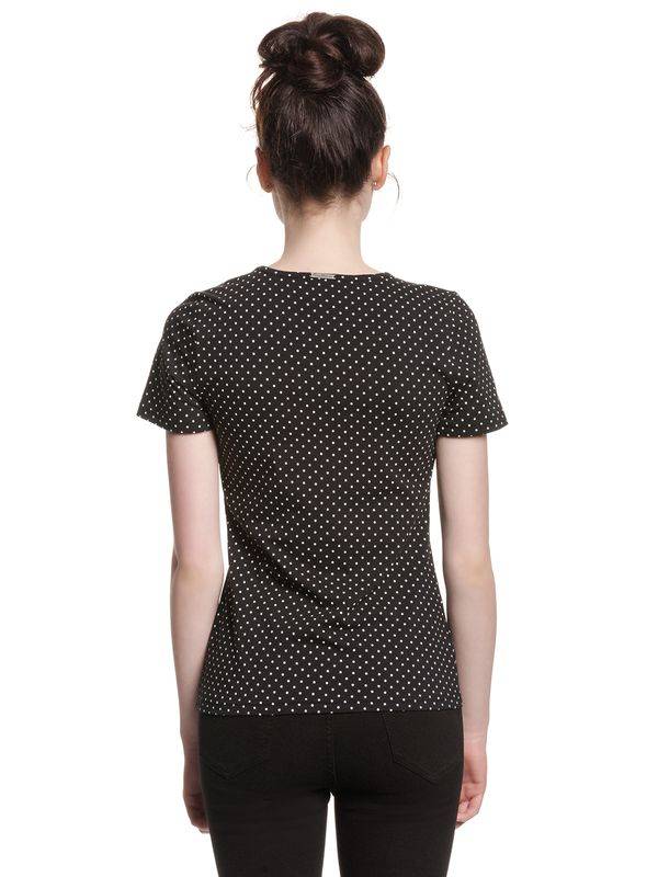 Nastrovje Potsdam Pussy Deluxe Mini Dots Basic Damen T-Shirt schwarz allover Lagerräumung