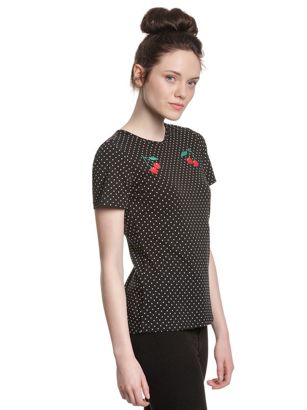 Nastrovje Potsdam Pussy Deluxe Mini Dots Basic Damen T-Shirt schwarz allover Lagerräumung